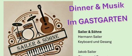 Plakat für die Band Sailer & Söhne mit Logo, Mitgliedernamen und Veranstaltungsdetails. Die Veranstaltung findet am Samstag, 22. August 2026, ab 18:00 Uhr statt.