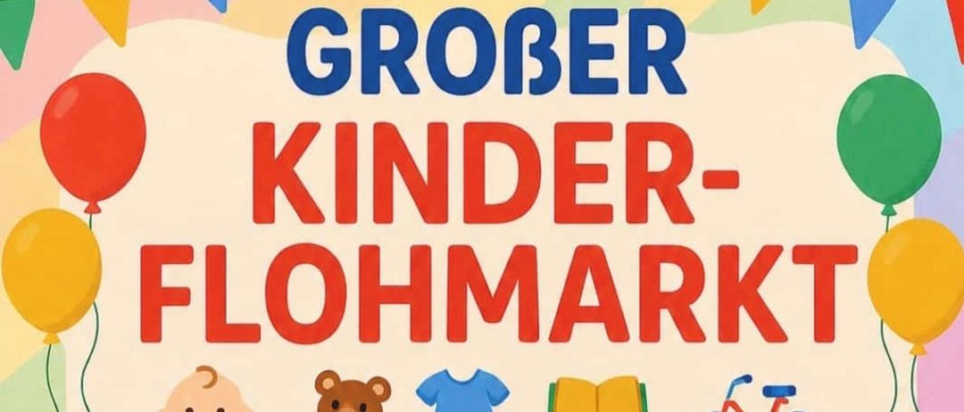 Plakat für einen Kinderflohmarkt am Samstag, 12. September 2026, von 8:00 bis 13:00 Uhr in der Stadthalle Ernstbrunn. Angeboten werden Kleidung, Spielzeug, Bücher und Fahrzeuge. Der Eintritt beträgt 10 EUR, und jeder erhält einen Tisch. Teilnahme nur für Privatpersonen erlaubt.