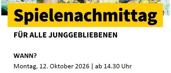 Plakat für eine Spielenacht, mit einer Karte und Würfeln, mit Angaben zum Datum, zur Zeit und zum Ort. Das Plakat ist auf Deutsch.