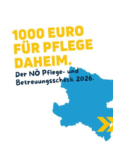 Plakat mit einer Karte Deutschlands, die ein Versprechen von 1000 Euro für Pflege zu Hause hervorhebt, unter Bezugnahme auf den NO Pflege-und Betreuungsscheck 2026.