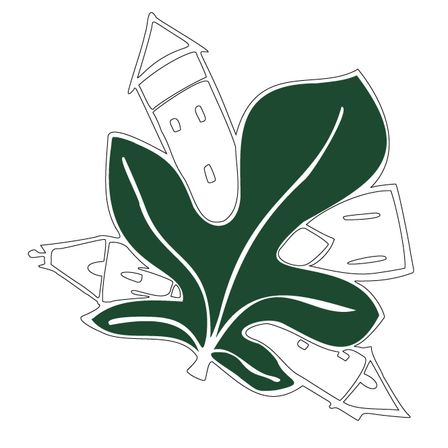 Eine stilisiertes Blatt mit einem Schlossdesign auf der Oberseite und kleineren Schlossdesigns auf beiden Seiten.