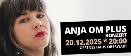 Ein Nahaufnahme einer Frau mit Nasenring, rotem Lippenstift und ernster Miene. Darunter befindet sich ein schwarzer Textüberlagerung, der 'ANJA OM 20.12.2025 OFFENES HA' lautet.