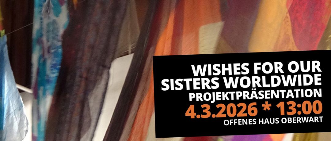Ein Werbeplakat für das Wishes Sisters-Projekt mit dem Datum 4. März 2026 wird auf schwarzem Hintergrund gezeigt.