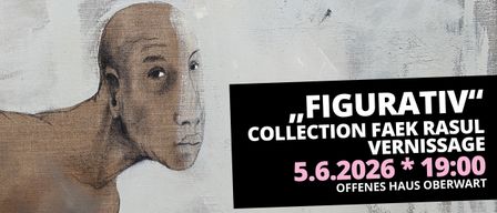 Porträt eines kahlköpfigen Mannes mit ernster Miene. Darunter steht schwarzer Text, der 'FIGURE COLLECTION V' und '5.6.202' mit 'OFFEN' darunter liest.