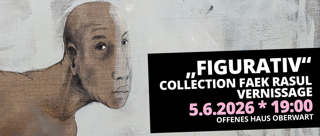 Porträt eines kahlköpfigen Mannes mit ernster Miene. Darunter steht schwarzer Text, der 'FIGURE COLLECTION V' und '5.6.202' mit 'OFFEN' darunter liest.