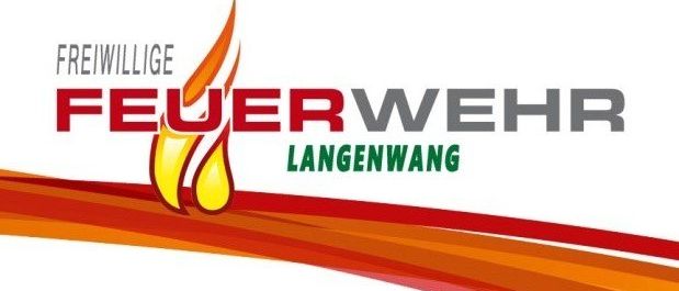 Logo der Freiwilligen Feuerwehr Langenwang mit einer stilisierten Flamme und dem Text 'Freiwillige Feuerwehr Langenwang'.