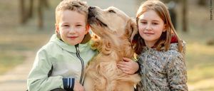 Bild enthält, Person, Dog, Golden Retriever, Photography, Boy, Child, Male, Coat, Poster, Portrait
