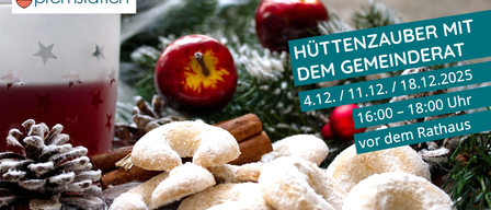 Ein Bild eines weihnachtlich gestalteten Events mit roten Äpfeln, Zimtstangen und bemehltem Gebäck, mit den Daten 4.12 und 11.12 und der Zeit 16:00.