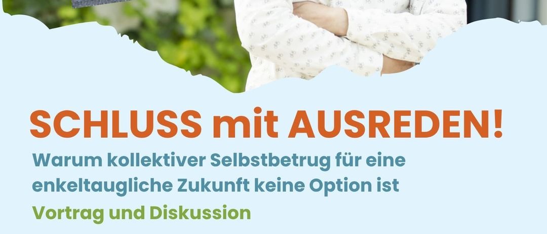 Plakat mit einem Mann, der ein Buch mit dem Titel 'Konusrde Ausrede' hält. Er steht mit verschränkten Armen. Veranstaltungsdetails umfassen einen Vortrag von Dr. Thomas Brudermann am 29. Jänner 2026 um 19:30 Uhr.