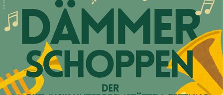Poster for Dämmerschoppen event featuring trumpets and musical notes. The event is scheduled for June 20, 2026, at 18:00. Location: Kürbisbauernhof Zachenegger.