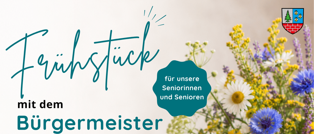 Ein Flyer lädt zu einem Frühstück mit Dr. Matthias Pokorn und Gemeinderäten ein. Das Event ist für Dienstag, 11. August 2026, um 09:00 Uhr im Gasthaus Das Spari geplant. Kontaktnummer angegeben.