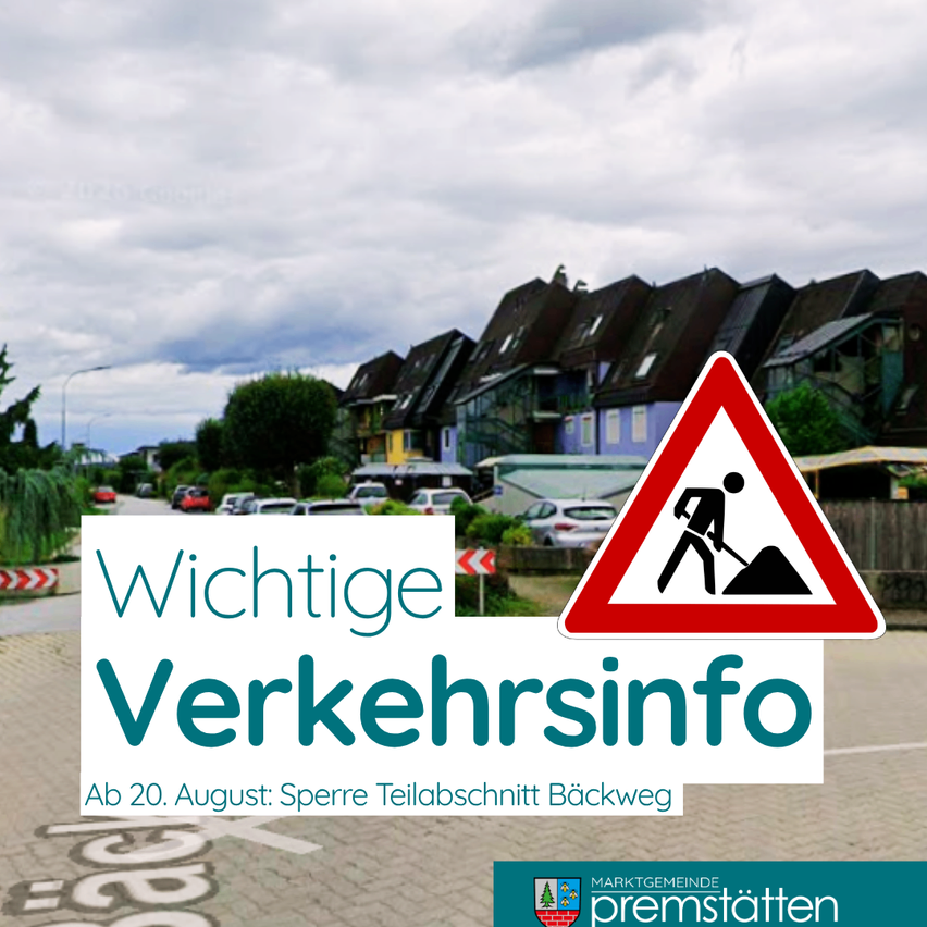 A poster with a warning sign of a person digging and the text 'Important Traffic Info'. The sign indicates a road closure starting from August 20th.