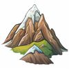 Eine illustrierte Berg mit Schnee oben und grünem Gras an der Basis.