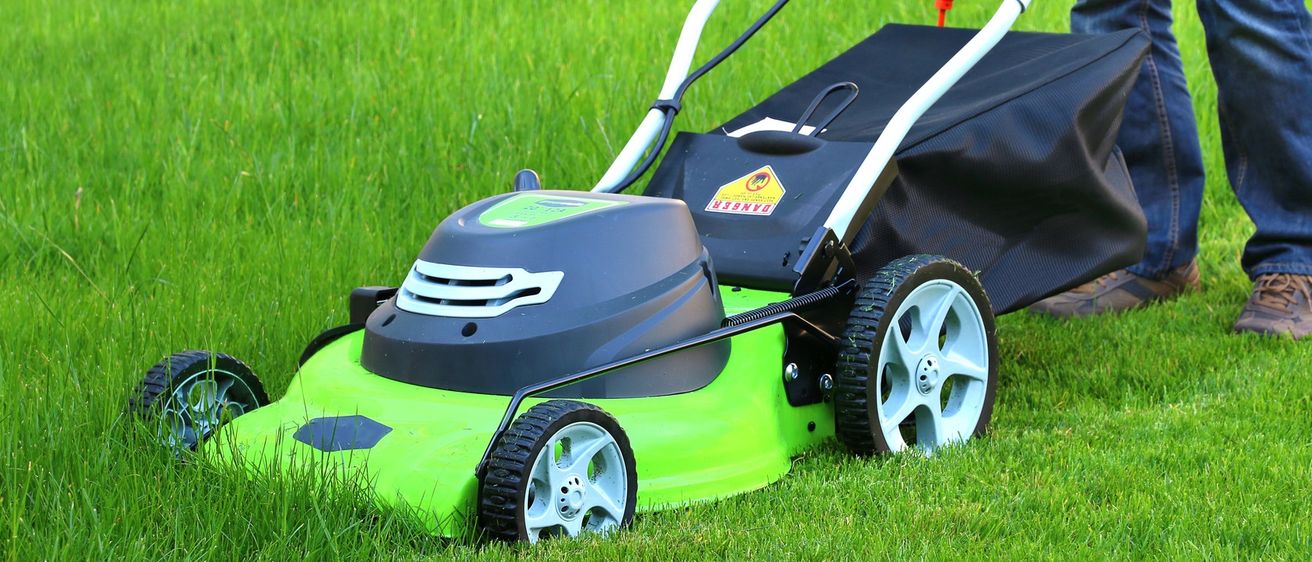 Bild enthält, Grass, Lawn, Plant, Device, Lawn Mower, Tool, Person, Wheel, Mowing Lawn, Shoe