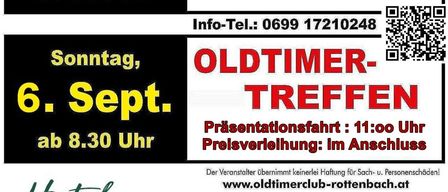 Ein Plakat für die AMTC Oldtimer-Club Rottenbach Veranstaltung am 5. und 6. September 2026 mit einem Markt und Treffen für Oldtimer-Fahrzeuge.