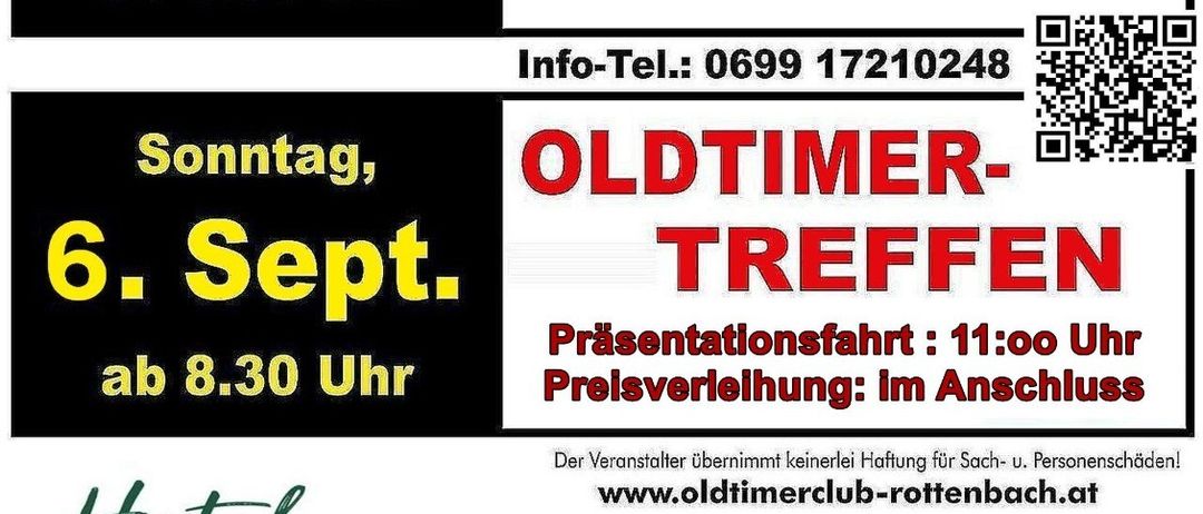 Ein Plakat für die AMTC Oldtimer-Club Rottenbach Veranstaltung am 5. und 6. September 2026 mit einem Markt und Treffen für Oldtimer-Fahrzeuge.