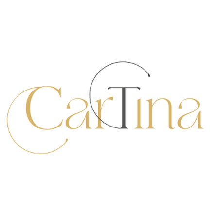 Das goldene Wort 'Cartina' ist in einer schicken, kurvigen Schriftart stilisiert und ähnelt einer Unterschrift. Das Wort ist von einem goldenen Kreis umgeben.