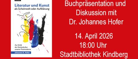 Plakat für Buchpräsentation und Diskussion mit Dr. Johannes Hofer am 14. April 2026 um 18:00 in der Stadtbibliothek Kindberg.