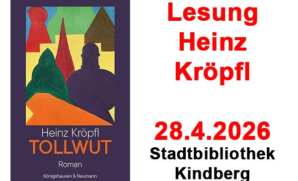 Buchcover für 'Tollwut' von Heinz Kröpfl. Datum: 28. April 2026. Ort: Stadtbibliothek Kindberg.