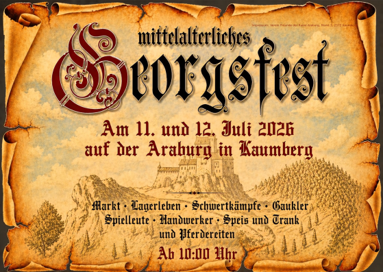 Mittelalterliches Burgfest am 11. und 12. Juli 2026 auf der Aarburg in Kaumberg. Markt, Lagerleben, Schwertkämpfe, Gaukler, Spiele, Handwerker, Speisen und Getränke und Pferdereiten ab 10:00 Uhr.