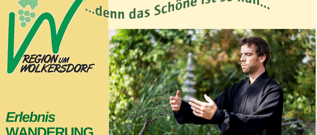 Ein Mann spricht vor einem Bonsai-Baum. Der Text lautet 'denn das Schöne ist so'.