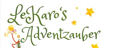 The image shows a decorative word 'Karo's Adventzanb' in green, stylized with three yellow stars in the background. The word is whimsical and appears to be hand-drawn.