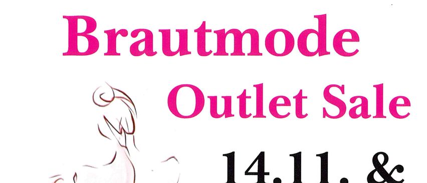 Ein Werbeplakat für einen Outlet-Verkauf mit Rabatten bis zu 80% auf Brautkleider, der am 14. und 15. November 2025 von 9:00 Uhr bis 18:00 Uhr und 9:00 Uhr bis 15:00 Uhr stattfindet.