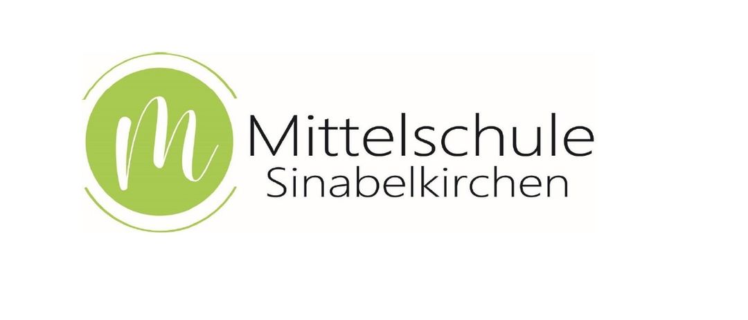 Logo der Mittelschule Sinabelkirchen mit einem grünen Kreis und dem Buchstaben 'M' darin.