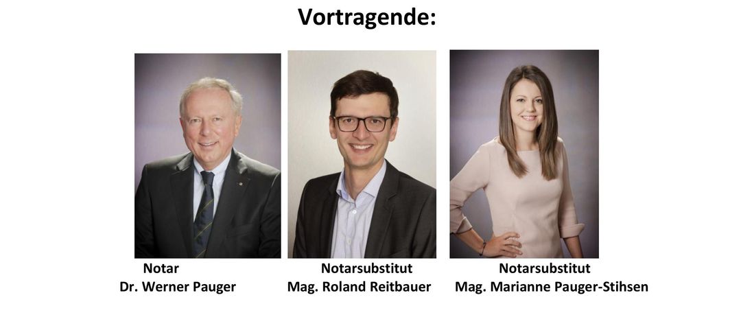 Der Arbeitskreis der Gesunden Gemeinde Sinabelkirchen lädt zu einem Vortrag über Vorsorgevollmacht und Testament am Dienstag, 27. Jänner 2026, um 19:00 Uhr im Gemeindesaal Sinabelkirchen ein. Die Vortragenden sind Notar Dr. Werner Pauger, Notarsubstitut Mag. Roland Reitbauer und Notarsubstitut Mag. Marianne Pauger-Stilhsen.