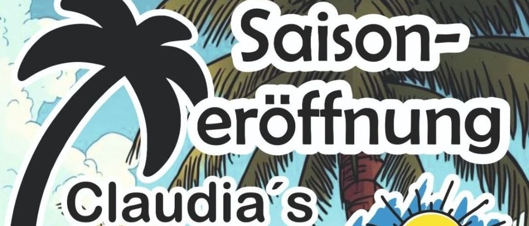 Plakat zur Eröffnung von Claudias Strandbar im Freizeitpark-Siniwelt am Fr. 15. Mai 2026 mit Peter Panhofer live in tropischer Strandkulisse.