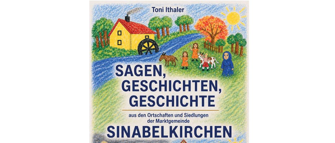Das Plakat zeigt ein Buch mit dem Titel 'Sagen, Geschichten, Geschichten' und einer Illustration. Es kündigt eine Buchpräsentation am 5. Juli um 10 Uhr an. Das Buch enthält 32 Geschichten aus verschiedenen Regionen.