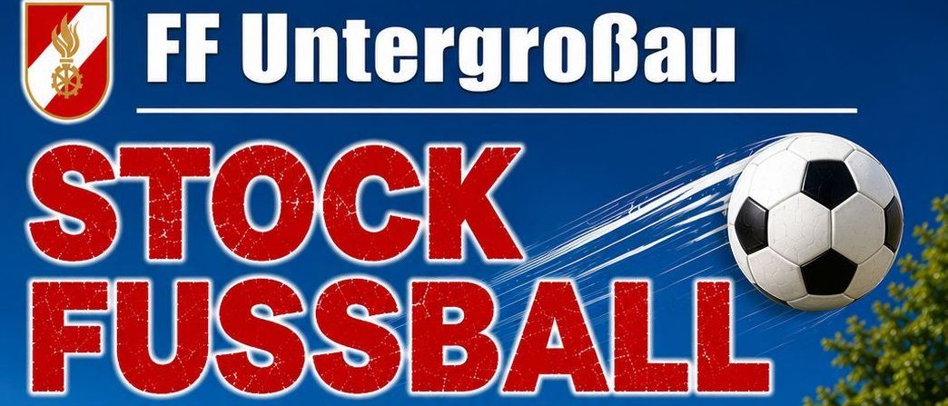 Ein Plakat für ein Stockfussball-Turnier am 1. August 2026. Die Veranstaltung beginnt um 14:30 Uhr auf einem Naturrasen. Vier Mannschaften nehmen teil.