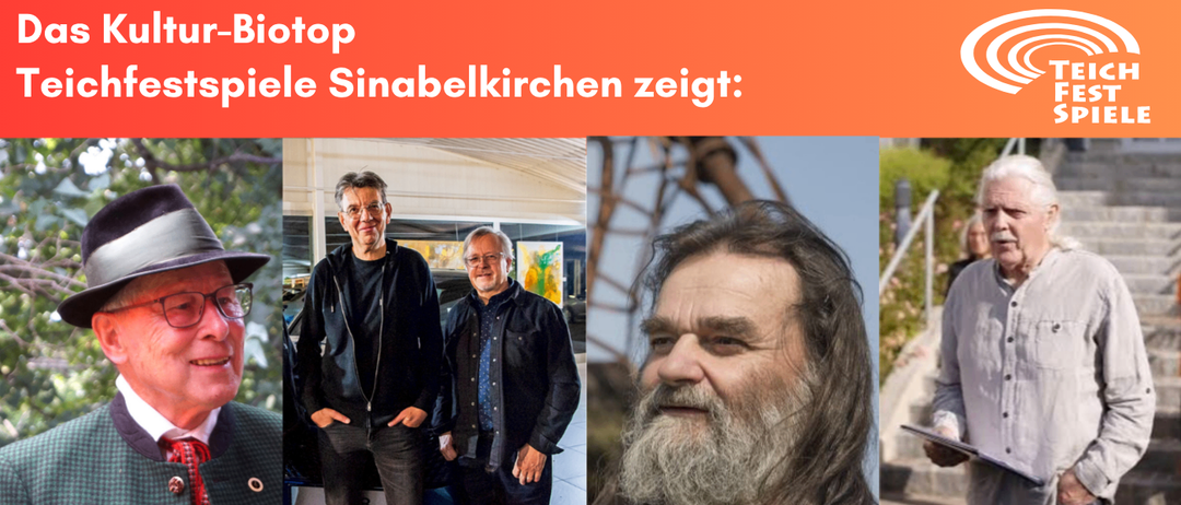 Ein Plakat, das ein Donnerstagsereignis mit lokalen Geschichten, Gedichten und Musik bewirbt. Es enthält Bilder von vier Personen, jeweils mit einer kurzen Vorstellung. Die Veranstaltung ist für Donnerstag, den 10. September um 19:00 Uhr angesetzt.