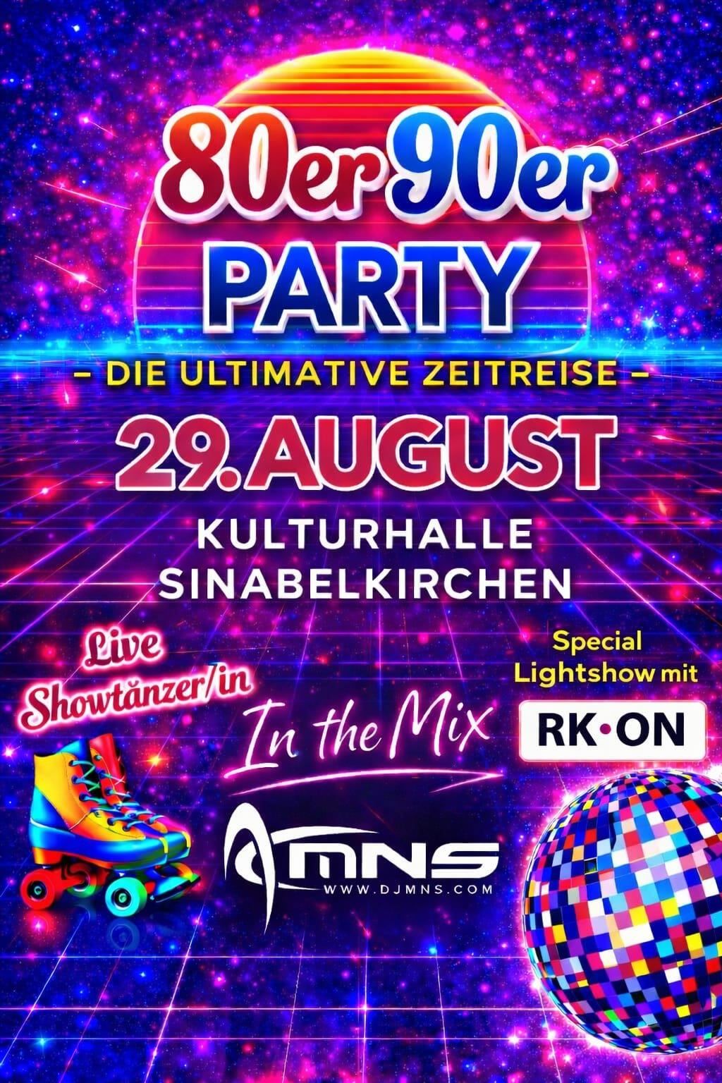 Die Over Over Party, die ultimative Zeitreise, findet am 29. August in der Kulturhalle Sinabelkirchen statt. Live Showtanzer, spezielles Lichtshow mit RK-ON und In the Mix. Rollschuh- und Disco-Ball-Ikonen.