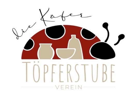 Das Logo für 'Die Kafer Topfersteube Verein' zeigt einen Marienkäfer mit rotem Panzer, schwarzen Punkten und Antennen, der eine Schüssel und eine Flasche hält. Der Text ist in einer stilisierten Schrift.