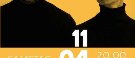 Werbeposter für ein Konzert von Folta am Samstag, den 11. April um 20:00 Uhr in der Alten Stickerei in Fußach. Auf dem Poster sind zwei Männer abgebildet.