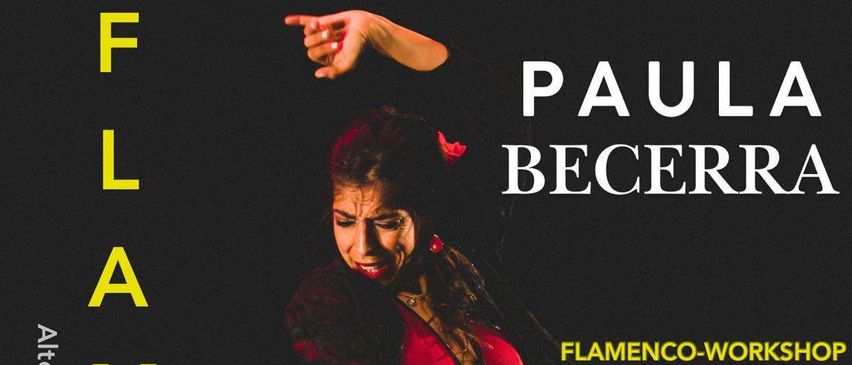 Flamenco-Workshop für Tanzbegeisterte. Keine Vorkenntnisse nötig. Perfekt für Anfänger. 27. und 28. Juni, von 10 bis 12 Uhr. Energieausgleich: 30€ pro Person.