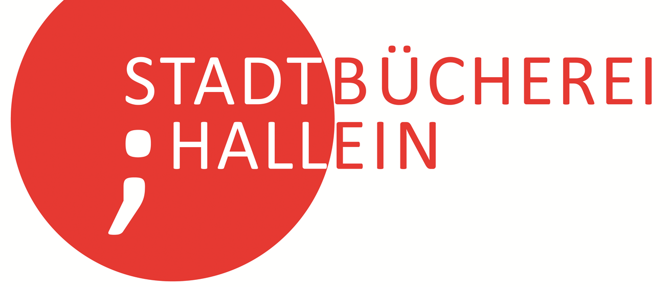 Ein rotes Kreislogo mit weißem Text, der 'TADTBUCH HALLEIN' lautet. Das Logo ist auf einem weißen Hintergrund zentriert.