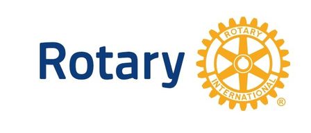 Das Logo von Rotary International mit blauem Text und einem gelben Radsymbol, in dem das Wort Rotary steht.