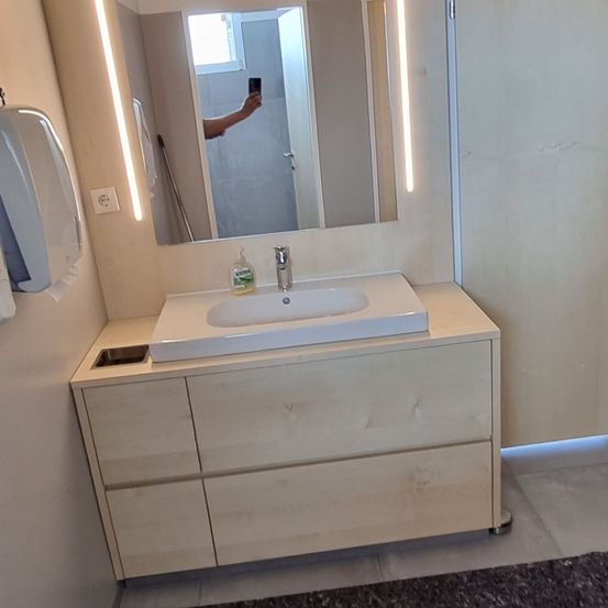 Home Decor, Rug, Floor, Corner, Flooring, Sink, Sink Faucet, Person