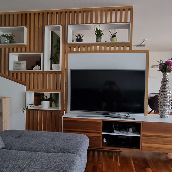Indoors, Interior Design, Living Room, Computer Hardware, Monitor, Screen, Entertainment Center, Wood, TV, Hardwood