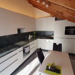 Indoors, Interior Design, Kitchen, Person, Chair, Wood, Floor, Flooring, Plywood, Face