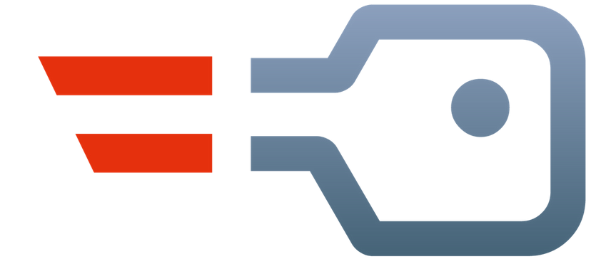 Ein grafisches Symbol mit zwei roten Balken und einer schlüsselartigen Form auf weißem Hintergrund.