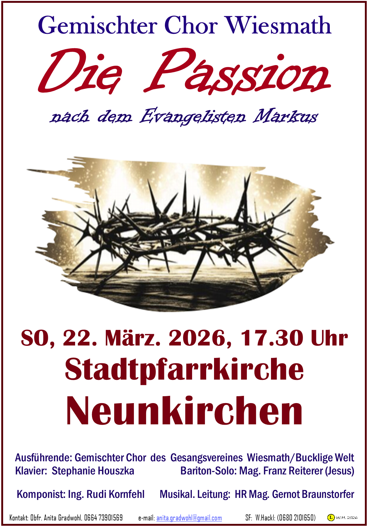 Ein schwarzes und goldenes Bild einer Dornenkrone. Oben steht 'Dig 1 upsoil' und unten Datum und Zeit der Veranstaltung.