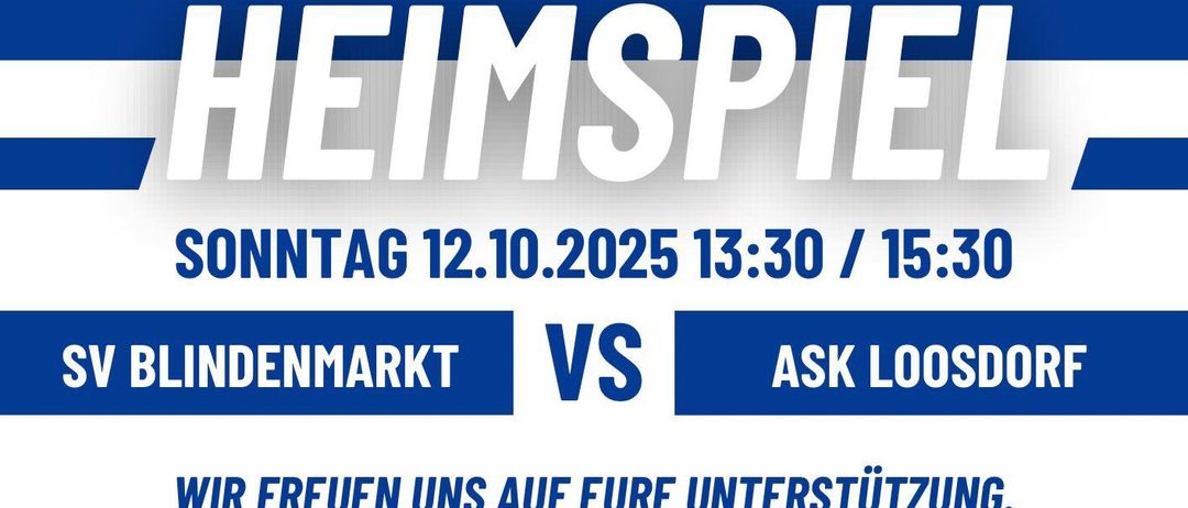 Plakat, das ein Spiel am 12.10.2025 um 13:30 Uhr ankündigt. Die Teams sind Markt und Ask. Es endet mit einem Aufruf zur Unterstützung.