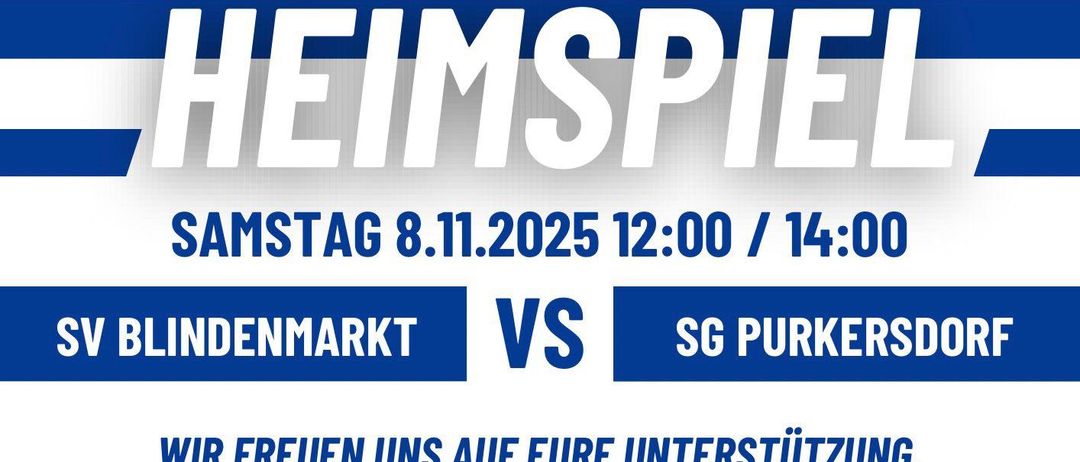 Ein Poster bewirbt ein Heimspiel am 8. November 2025 um 12:00 Uhr. Die Teams sind Dänemark und SG Purk. Es bittet um Unterstützung.