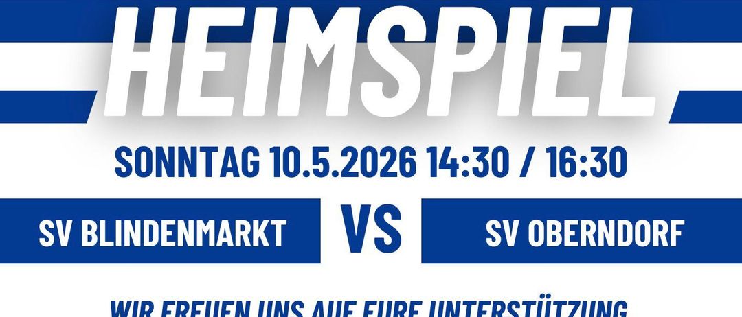 Plakat für ein Spiel zwischen Dänemark und SV OB. Geplant für den 10. Mai 2026 um 14:30. Unterstützen Sie uns.