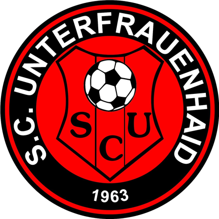 Das Emblem des SC Unterfrauenhaid, gegründet 1963, zeigt einen Fußball und einen Schild mit den Initialen SCU.