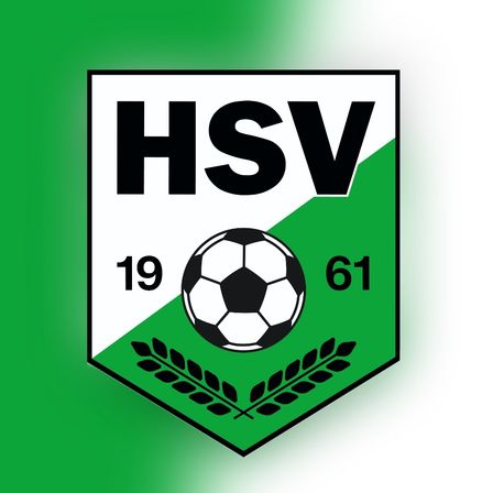 Das Fußballteamlogo von HSV, mit einem Fußball, den Zahlen 19 und 61 und Weizenblättern auf einem grün-weißen Hintergrund.
