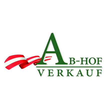 Das Logo für A B-Hof Verkauf, mit einem stilisierten Buchstaben A und einem roten und weißen Band darunter.